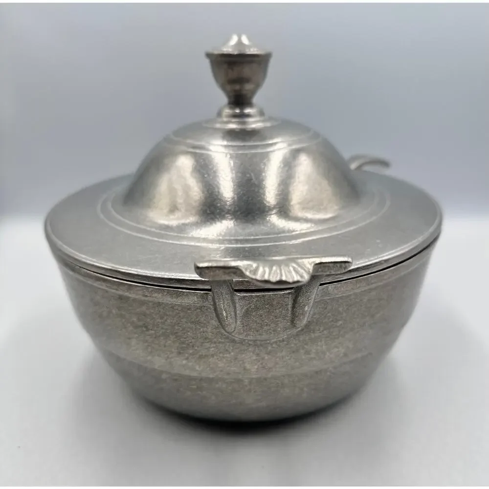 Wilton Armetale Plough Tavern Hollowware Satin Pewter Soup Tureen Lid & Ladle